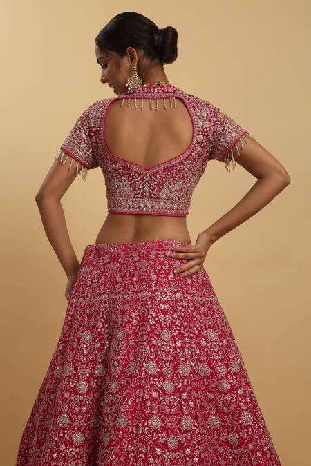 Buy Aham-Vayam Pink Cotton, Organza, Net, Georgette Gulzaar Embroidered Floral Lehenga Set Buy_Aham-Vayam_Pink Cotton, Organza, Net, Georgette Gulzaar Embroidered Floral Lehenga Set