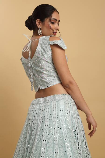 Aham-Vayam_Green Cotton, Organza, Satin Sneh Sparsh Embellished Panelled Lehenga Set _Online_at_Aza_Fashions