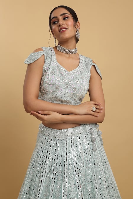 Aham-Vayam_Green Cotton, Organza, Satin Sneh Sparsh Embellished Panelled Lehenga Set _at_Aza_Fashions