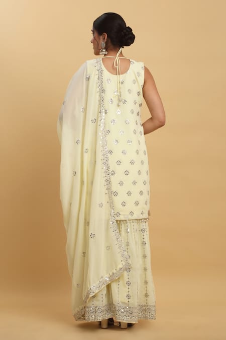 Aham-Vayam Zardozi Embroidered Pastel Kurta Sharara Set 