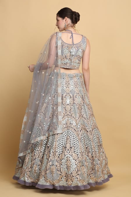 Aham-Vayam Mayurupwan Zari Embroidered Floral Lehenga Set 