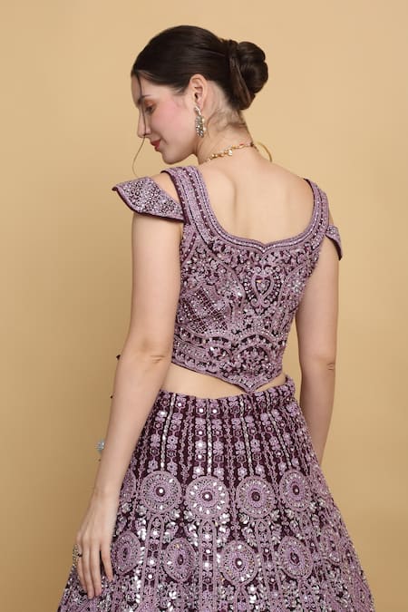 Aham-Vayam_Purple Cotton, Organza, Georgette, Satin, Net Khushnuma Embellished Lehenga Set _Online_at_Aza_Fashions