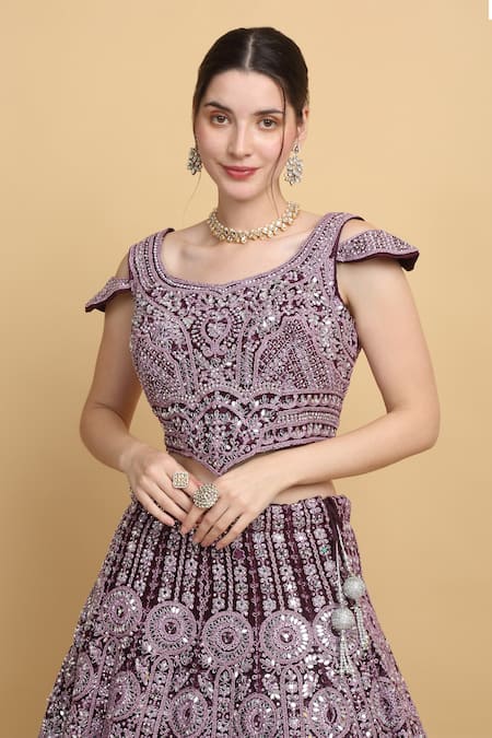 Aham-Vayam_Purple Cotton, Organza, Georgette, Satin, Net Khushnuma Embellished Lehenga Set _at_Aza_Fashions