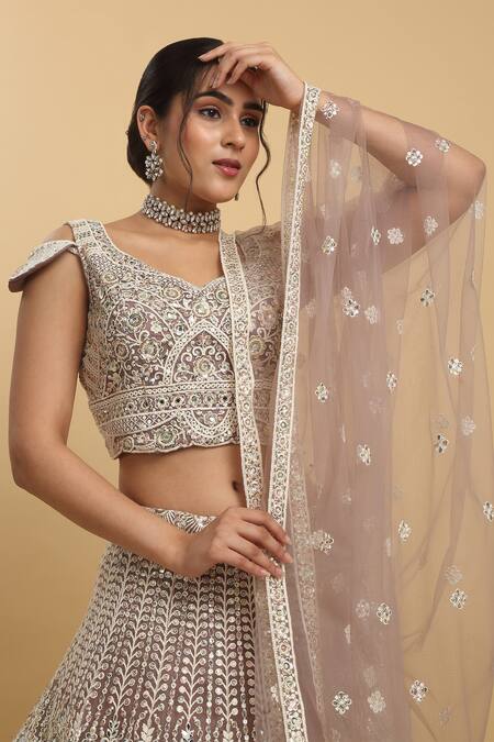 Buy_Aham-Vayam_Purple Cotton, Organza, Satin, Net Sequins, Aarna Embroidered Lehenga Set 