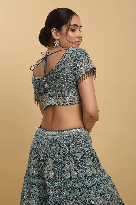 Aham-Vayam Blue Cotton, Satin, Organza, Georgette, Net Gauri Embroidered Lehenga Set Online at Aza Fashions Aham-Vayam_Blue Cotton, Satin, Organza, Georgette, Net Gauri Embroidered Lehenga Set_Online_at_Aza_Fashions