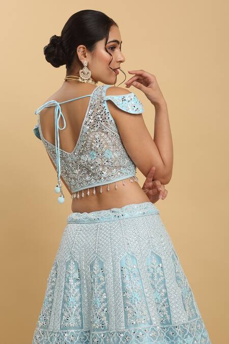 Aham-Vayam_Blue Cotton, Satin, Organza, Net, Georgette Bahaar Embroidered Lehenga Set _Online_at_Aza_Fashions