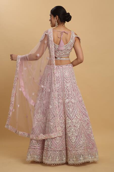Shop Aham-Vayam Pink Cotton, Organza, Georgette, Satin Gota Patti, Sequins, Divya Lehenga Set at Aza Fashions Shop_Aham-Vayam_Pink Cotton, Organza, Georgette, Satin Gota Patti, Sequins, Divya Lehenga Set_at_Aza_Fashions