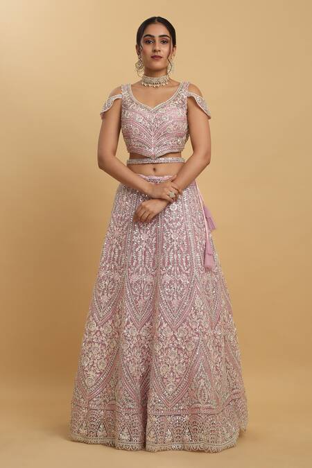 Aham-Vayam Pink Cotton, Organza, Georgette, Satin Gota Patti, Sequins, Divya Lehenga Set Online at Aza Fashions Aham-Vayam_Pink Cotton, Organza, Georgette, Satin Gota Patti, Sequins, Divya Lehenga Set_Online_at_Aza_Fashions