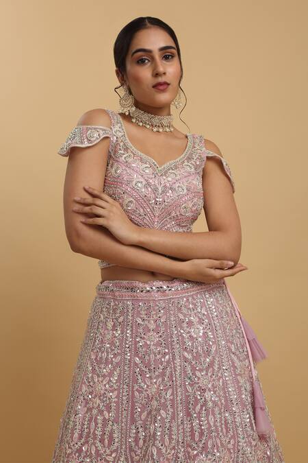 Buy Aham-Vayam Pink Cotton, Organza, Georgette, Satin Gota Patti, Sequins, Divya Lehenga Set Online at Aza Fashions Buy_Aham-Vayam_Pink Cotton, Organza, Georgette, Satin Gota Patti, Sequins, Divya Lehenga Set_Online_at_Aza_Fashions