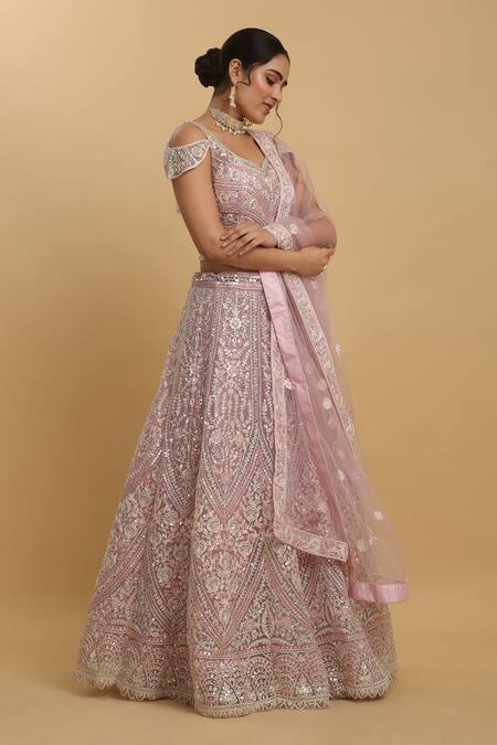 Shop Aham-Vayam Pink Cotton, Organza, Georgette, Satin Gota Patti, Sequins, Divya Lehenga Set Online at Aza Fashions Shop_Aham-Vayam_Pink Cotton, Organza, Georgette, Satin Gota Patti, Sequins, Divya Lehenga Set_Online_at_Aza_Fashions