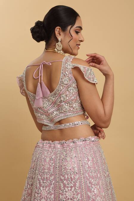 Buy Aham-Vayam Pink Cotton, Organza, Georgette, Satin Gota Patti, Sequins, Divya Lehenga Set Buy_Aham-Vayam_Pink Cotton, Organza, Georgette, Satin Gota Patti, Sequins, Divya Lehenga Set