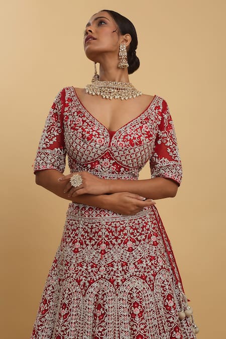 Buy Aham-Vayam Red Cotton, Organza, Net, Georgette, Satin Embroidery Disha Bridal Lehenga Set Online at Aza Fashions Buy_Aham-Vayam_Red Cotton, Organza, Net, Georgette, Satin Embroidery Disha Bridal Lehenga Set _Online_at_Aza_Fashions