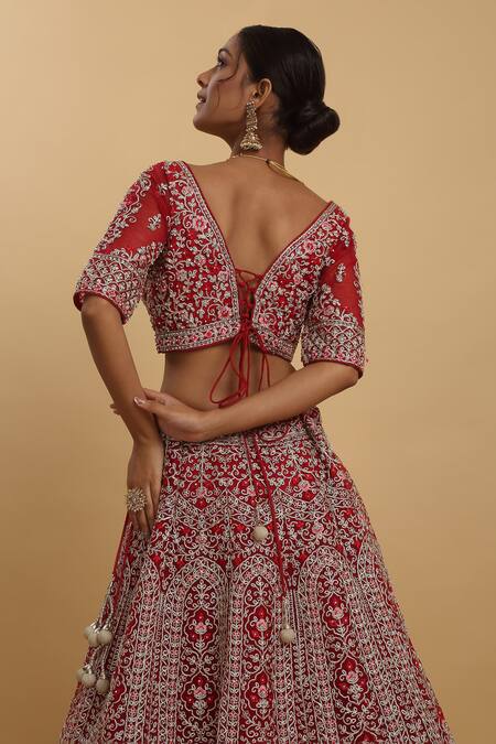 Buy Aham-Vayam Red Cotton, Organza, Net, Georgette, Satin Embroidery Disha Bridal Lehenga Set Buy_Aham-Vayam_Red Cotton, Organza, Net, Georgette, Satin Embroidery Disha Bridal Lehenga Set