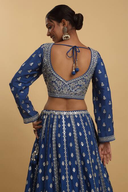 Buy_Aham-Vayam_Blue Cotton, Organza, Net, Georgette, Satin Zari, Sequins, Firdaus Lehenga Set 