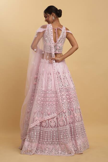 Shop Aham-Vayam Pink Cotton, Organza, Net, Satin, Georgette Sequins, Mihika Lehenga Set at Aza Fashions Shop_Aham-Vayam_Pink Cotton, Organza, Net, Satin, Georgette Sequins, Mihika Lehenga Set_at_Aza_Fashions