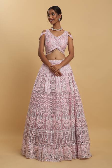 Aham-Vayam Pink Cotton, Organza, Net, Satin, Georgette Sequins, Mihika Lehenga Set Online at Aza Fashions Aham-Vayam_Pink Cotton, Organza, Net, Satin, Georgette Sequins, Mihika Lehenga Set_Online_at_Aza_Fashions