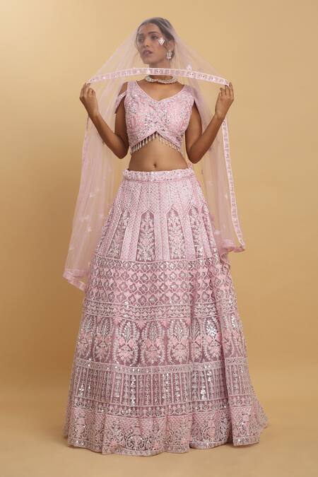 Aham-Vayam Pink Cotton, Organza, Net, Satin, Georgette Sequins, Mihika Lehenga Set at Aza Fashions Aham-Vayam_Pink Cotton, Organza, Net, Satin, Georgette Sequins, Mihika Lehenga Set_at_Aza_Fashions
