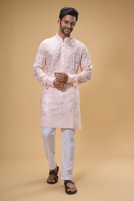 Spring Break Pink Kurta Viscose Embroidery Lucknowi Mosaic Bloom With Pant