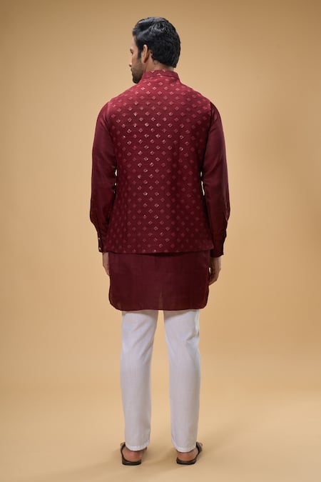 Spring Break Maroon Sequin Bloom Quad Bundi Kurta Set 