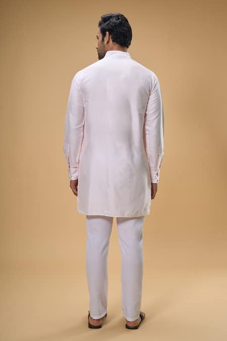 Spring Break_Pink Cotton, Silk Embroidery Floral Woven Bandhgala And Kurta Set _Online_at_Aza_Fashions