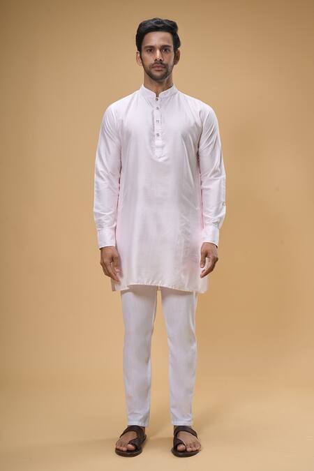 Shop_Spring Break_Pink Cotton, Silk Embroidery Floral Woven Bandhgala And Kurta Set _Online_at_Aza_Fashions