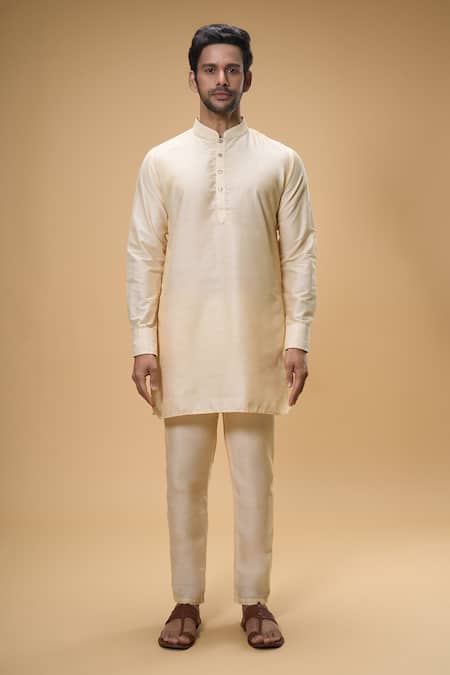 Spring Break_Peach Cotton, Silk Embroidery Floral Print Bundi And Kurta Set _Online_at_Aza_Fashions