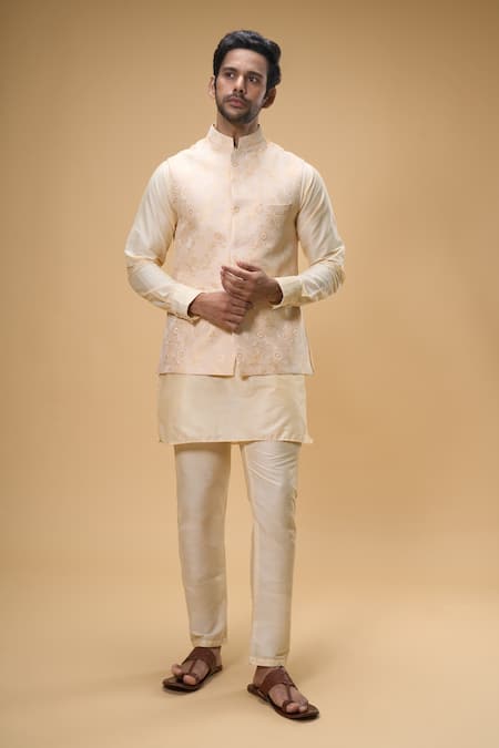 Spring Break Floral Woven Bundi & Kurta Set 