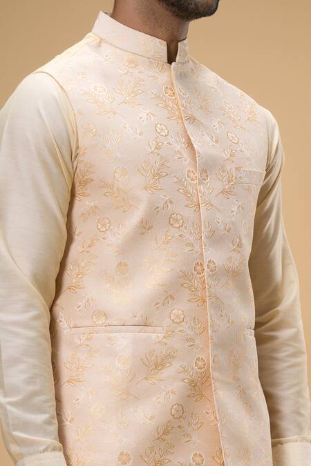 Buy Spring Break Yellow Cotton, Silk Embroidery Floral Woven Bundi And Kurta Set Online at Aza Fashions Buy_Spring Break_Yellow Cotton, Silk Embroidery Floral Woven Bundi And Kurta Set _Online_at_Aza_Fashions