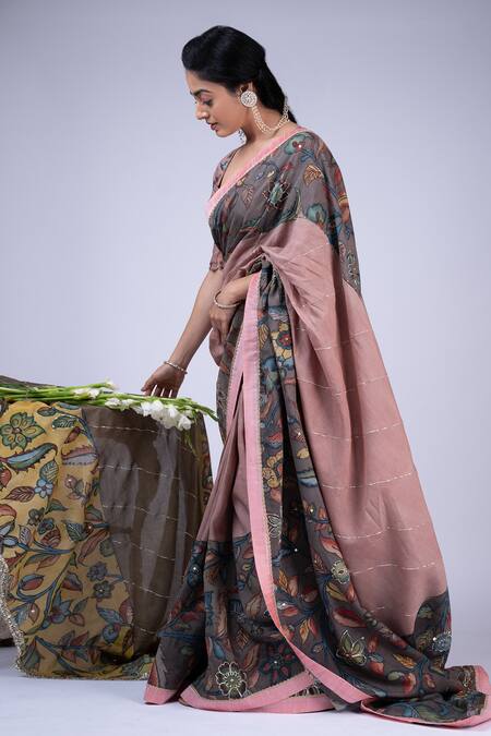 Buy Aamra By Lavanya Pink Silk Sequins, Kalamkari Hand Painted Saree With Unstitched Blouse Piece Online at Aza Fashions Buy_Aamra By Lavanya_Pink Silk Sequins, Kalamkari Hand Painted Saree With Unstitched Blouse Piece _Online_at_Aza_Fashions