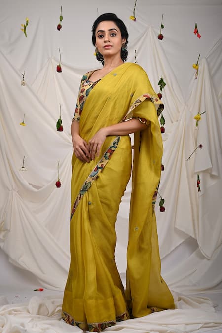 Aamra By Lavanya Kalamkari Border Saree With Unstitched Blouse Piece 