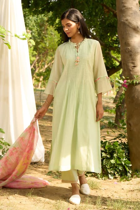 Priti Prashant Baya Smocked Kurta Pant Set 