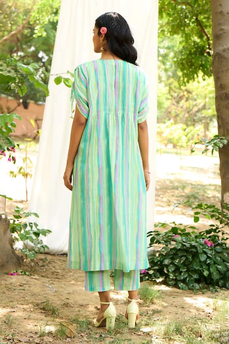 Priti Prashant Hummingbird Striped Kaftan With Pant 