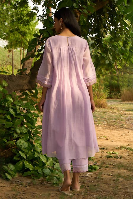 Shop Priti Prashant Purple Cotton, Silk Embroidery Round Neck Maina Pleated Kurta And Pant Co-ord Set at Aza Fashions Shop_Priti Prashant_Purple Cotton, Silk Embroidery Round Neck Maina Pleated Kurta And Pant Co-ord Set _at_Aza_Fashions