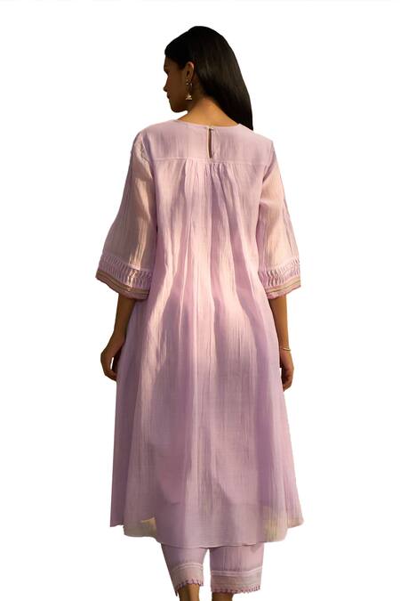 Shop Priti Prashant Purple Cotton, Silk, Chiffon Maina Pleated Kurta Set With Floral Dupatta Online at Aza Fashions Shop_Priti Prashant_Purple Cotton, Silk, Chiffon Maina Pleated Kurta Set With Floral Dupatta _Online_at_Aza_Fashions