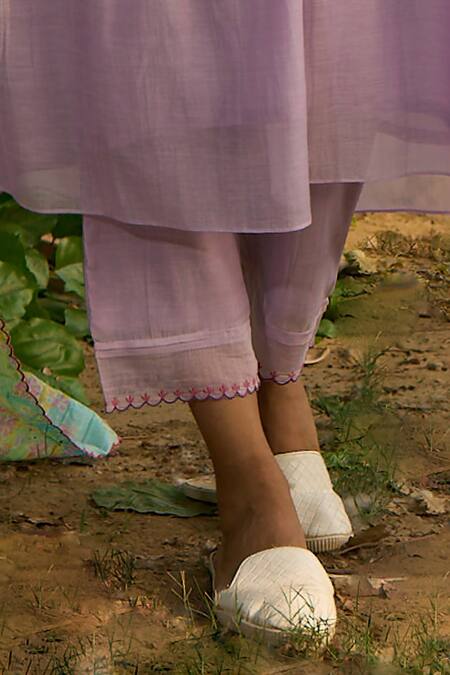 Shop Priti Prashant Purple Cotton, Silk, Chiffon Maina Pleated Kurta Set With Floral Dupatta Shop_Priti Prashant_Purple Cotton, Silk, Chiffon Maina Pleated Kurta Set With Floral Dupatta