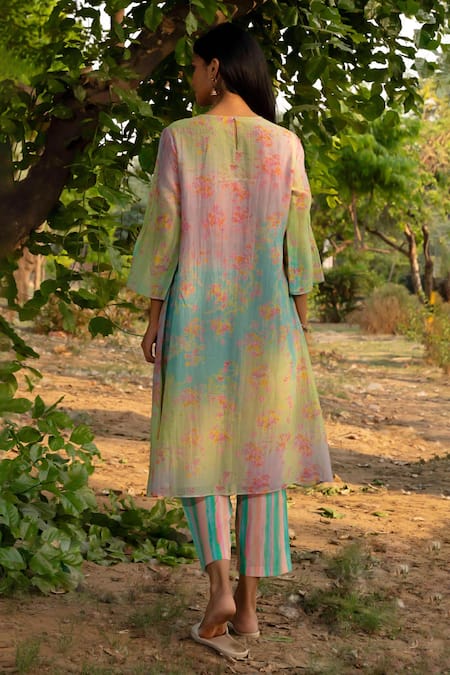 Priti Prashant Neelkanth Pleated Kurta With Striped Pant 