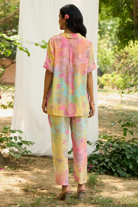 Priti Prashant Peach Floral Print Top & Pant Set 
