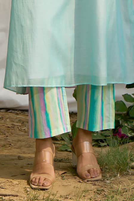 Shop_Priti Prashant_Purple Muslin, Cotton Embroidery Round Saaras Flower Kurta With Striped Pant _Online_at_Aza_Fashions