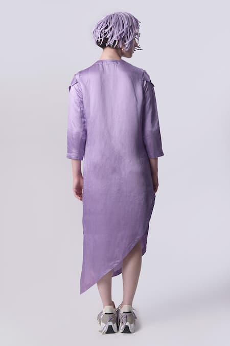 Shop Nitin Bal Chauhan Purple Linen Satin Embellished Cord Round 3d Assymetric Shirt Dress at Aza Fashions Shop_Nitin Bal Chauhan_Purple Linen Satin Embellished Cord Round 3d Assymetric Shirt Dress _at_Aza_Fashions