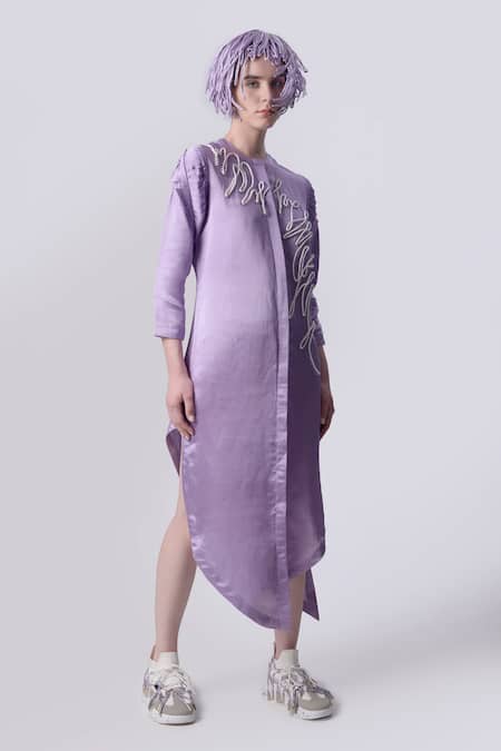 Buy Nitin Bal Chauhan Purple Linen Satin Embellished Cord Round 3d Assymetric Shirt Dress Online at Aza Fashions Buy_Nitin Bal Chauhan_Purple Linen Satin Embellished Cord Round 3d Assymetric Shirt Dress _Online_at_Aza_Fashions
