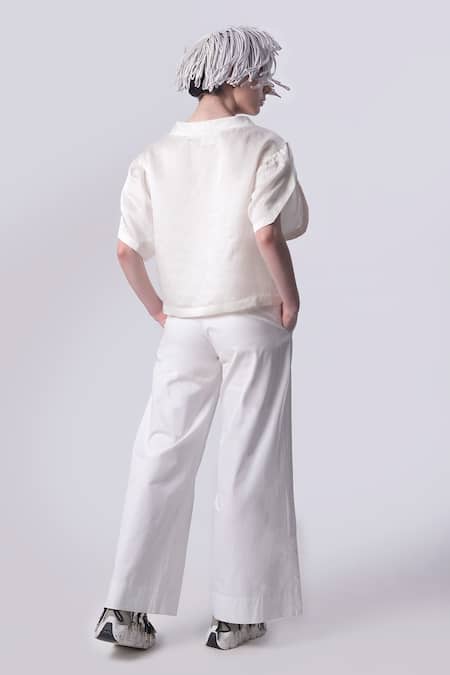 Shop Nitin Bal Chauhan White Linen Satin Embellished Cord Band Collar Bead Top With Pant at Aza Fashions Shop_Nitin Bal Chauhan_White Linen Satin Embellished Cord Band Collar Bead Top With Pant _at_Aza_Fashions