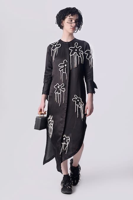 Nitin Bal Chauhan Edge 3D Bead Embellished Assymetric Shirt Dress 