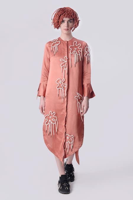 Nitin Bal Chauhan Edge Bead 3D Embellished Assymetric Shirt Dress 