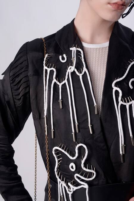 Buy Nitin Bal Chauhan Black Linen Satin Embellished Cord Lapel Collar 3d Bead Assymetric Shacket Online at Aza Fashions Buy_Nitin Bal Chauhan_Black Linen Satin Embellished Cord Lapel Collar 3d Bead Assymetric Shacket _Online_at_Aza_Fashions