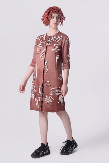 Nitin Bal Chauhan Edge 3D Scribble Pattern Embellished Shirt Dress 