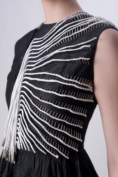 Buy_Nitin Bal Chauhan_Black Dupion Silk Hand Embroidered 3d Chords Round Cord Peplum Top _Online_at_Aza_Fashions