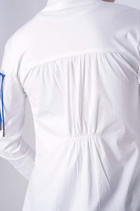 Buy_Nitin Bal Chauhan_White Egyptian Cotton Hand Embroidered 3d Chords Shawl Collar Shirt _Online_at_Aza_Fashions