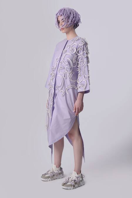 Nitin Bal Chauhan_Pink Egyptian Cotton Hand Embroidered 3d Chords Closed Round Shirt Dress _Online_at_Aza_Fashions