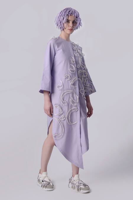 Buy_Nitin Bal Chauhan_Pink Egyptian Cotton Hand Embroidered 3d Chords Closed Round Shirt Dress _Online_at_Aza_Fashions