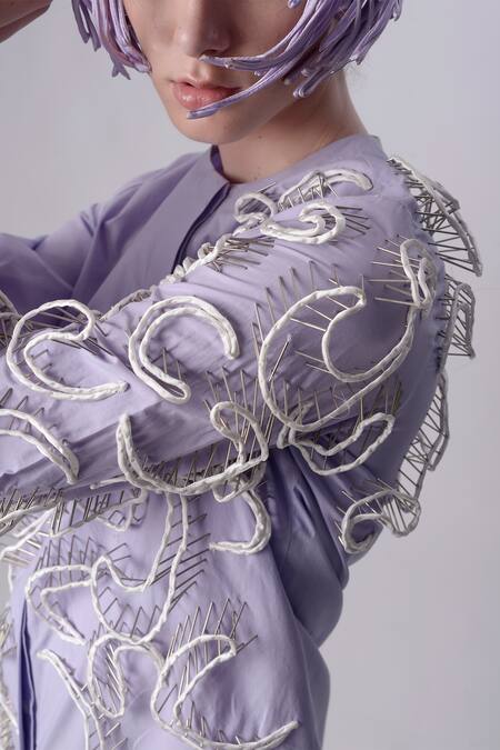 Shop_Nitin Bal Chauhan_Pink Egyptian Cotton Hand Embroidered 3d Chords Closed Round Shirt Dress _Online_at_Aza_Fashions